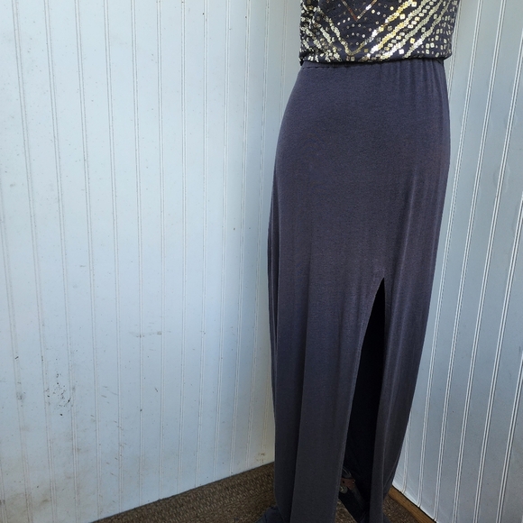 Express Women's Strapless Maxi Sequins Detail Front Slit Stretch Sz XS - Picture 4 of 12